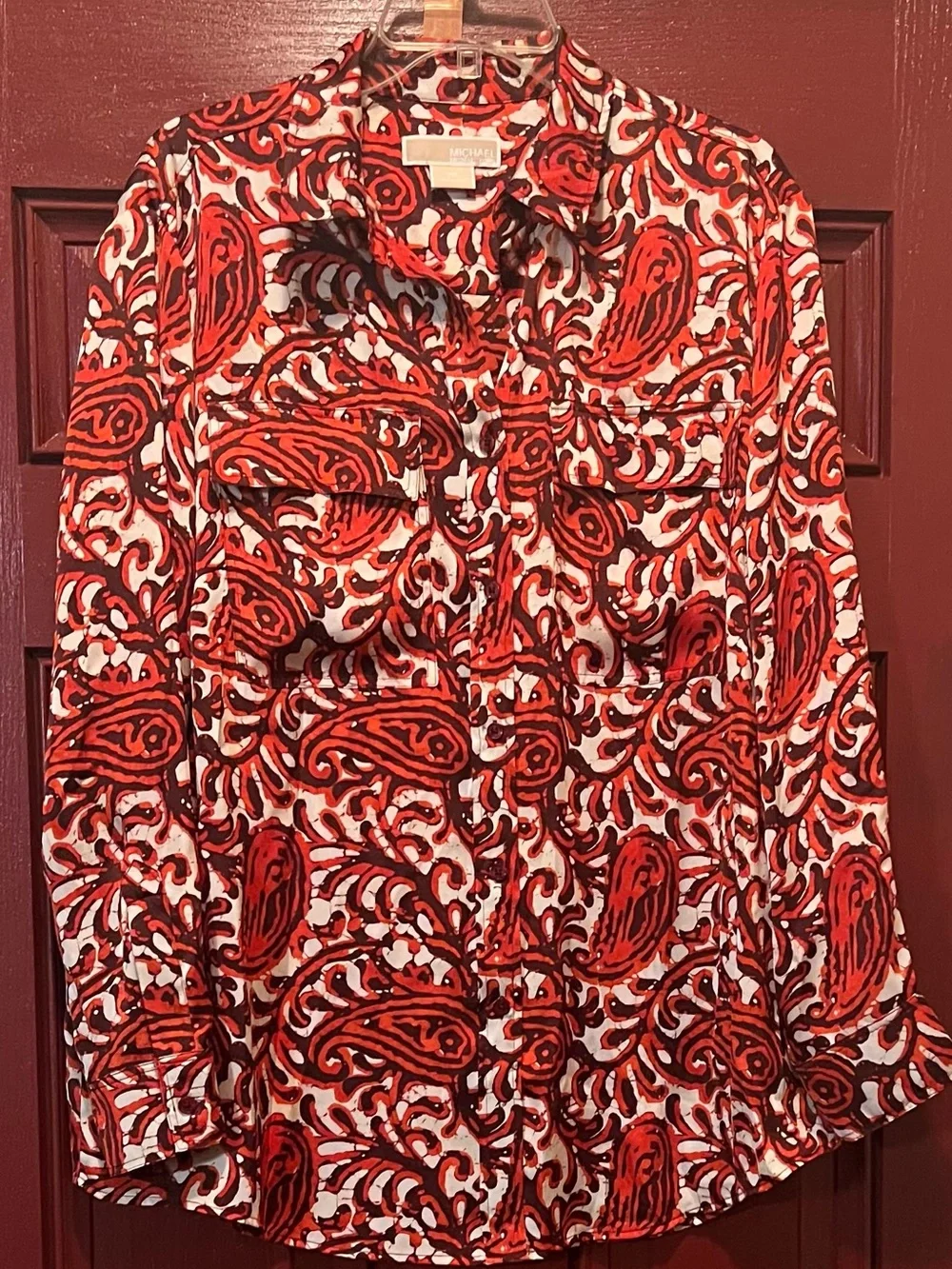 Michael Kors Orange and White Paisley Button-Down Shirt